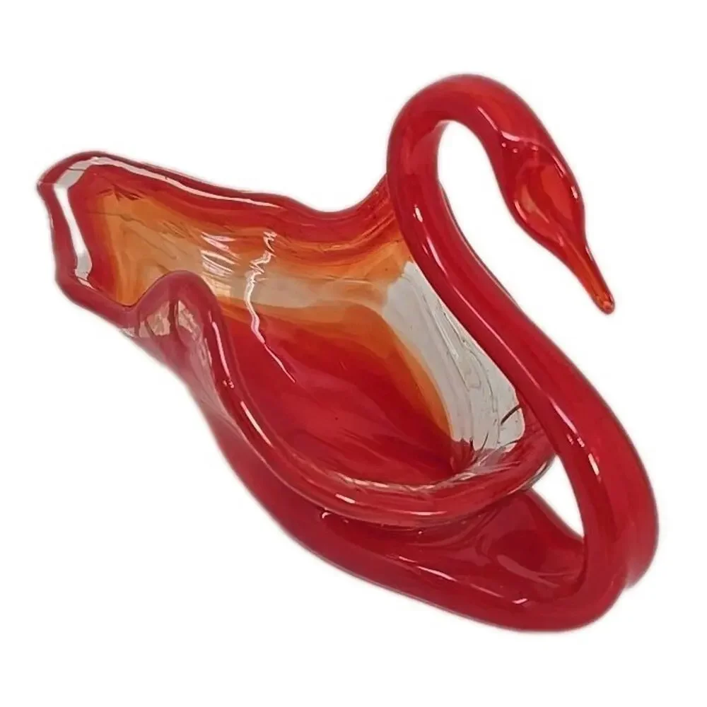 Vintage Large Glass Swan Candy Dish Orange Swirl Hand‎ Blown MSC1